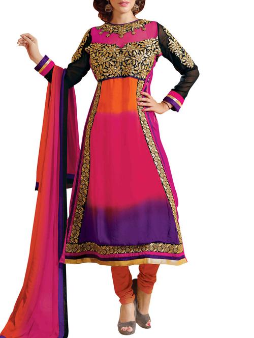 violet chanderi embroidered dress material  - 9949992 - Very Small Image - 1