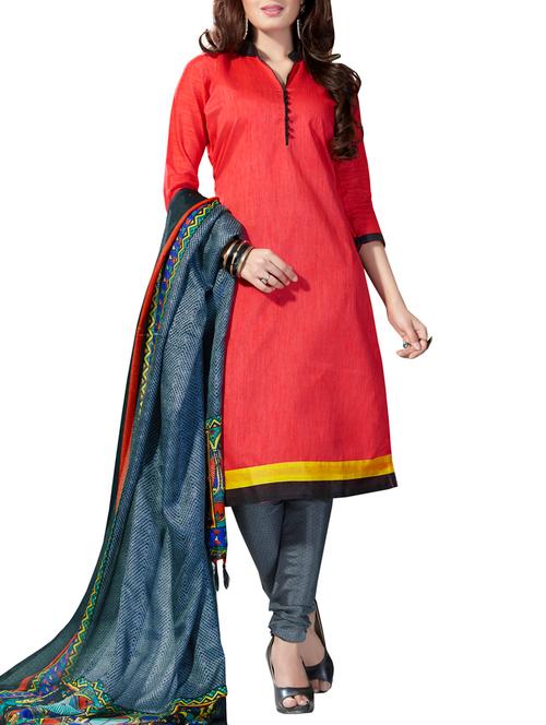 red chanderi embroidered dress material  - 9950260 - Very Small Image - 1
