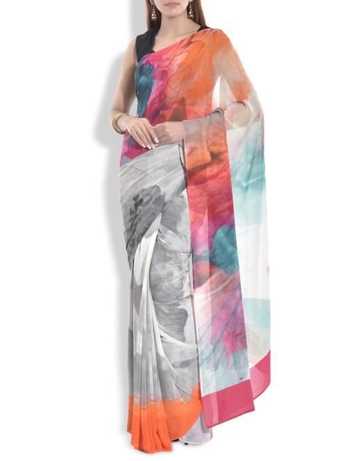 multicolored abstract print georgette saree - 9963978 - Very Small Image - 1