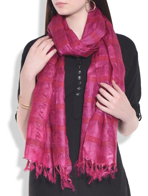 magenta handloom silk stole - 9966064 - Very Small Image - 1