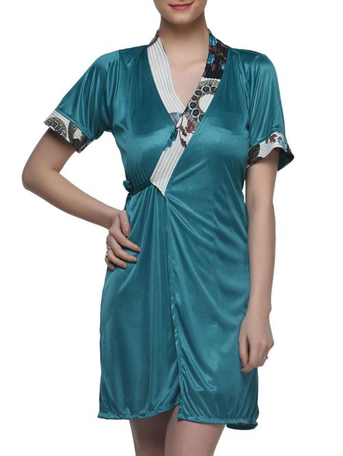 turquoise floral printed nightwear set - 997080 - Very Small Image - 1