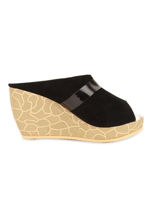 Open toe black wedges with strap - 997221 - Very Small Image - 1