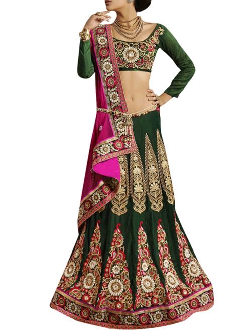  green colored net,velvet lehenga saree - 9973194 - Very Small Image - 1