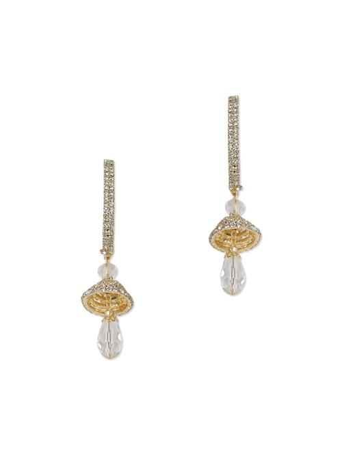 exotic cubic zirconia encrusted golden jhumki with pearl drop earings - 997366 - Very Small Image - 1