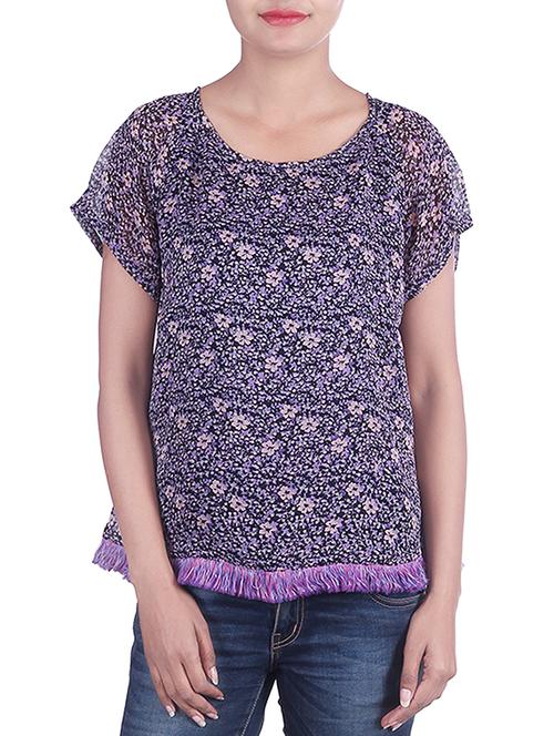 black,purple georgette top - 9973725 - Very Small Image - 1