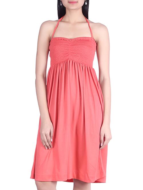 coral pink halter-neck dress - 9973742 - Very Small Image - 1