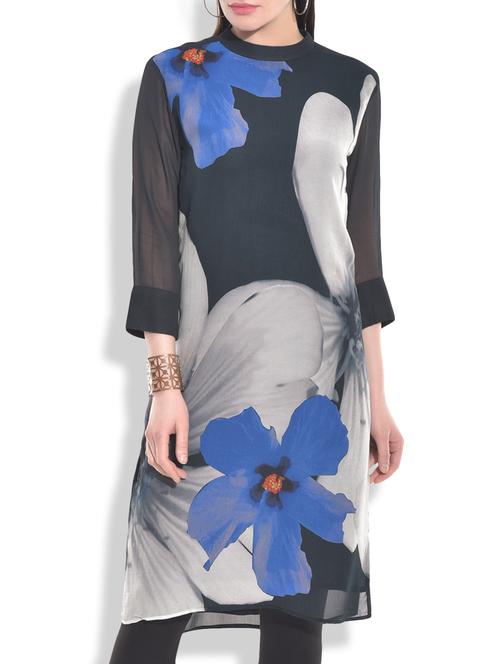 black floral printed georgette tunic - 9975273 - Very Small Image - 1