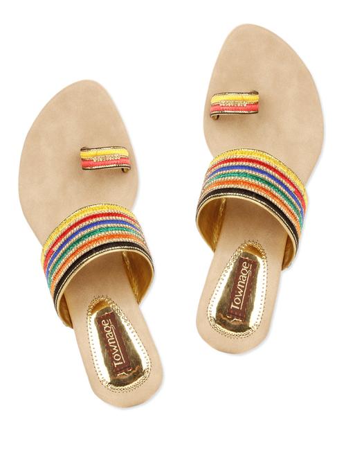 Black Multi Color Stripes Leatherette Toe Separator Wedges - 997629 - Very Small Image - 1