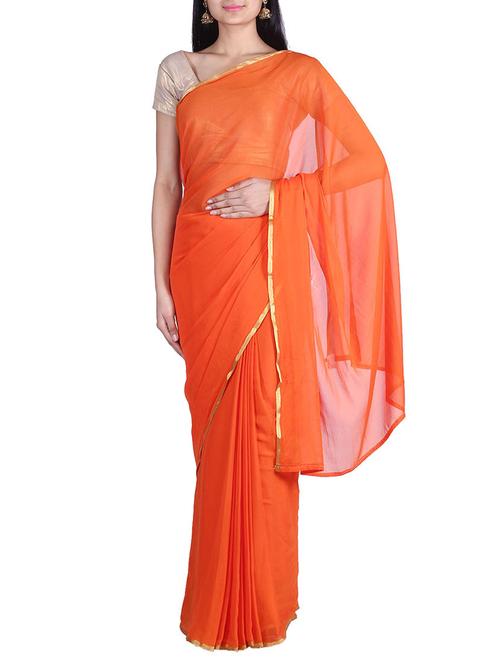 orange chiffon saree - 9976471 - Very Small Image - 1