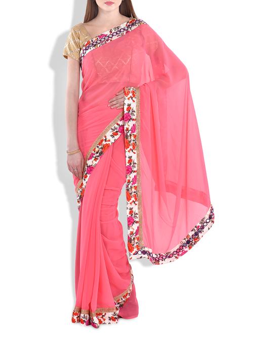 pink georgette saree - 9977544 - Very Small Image - 1