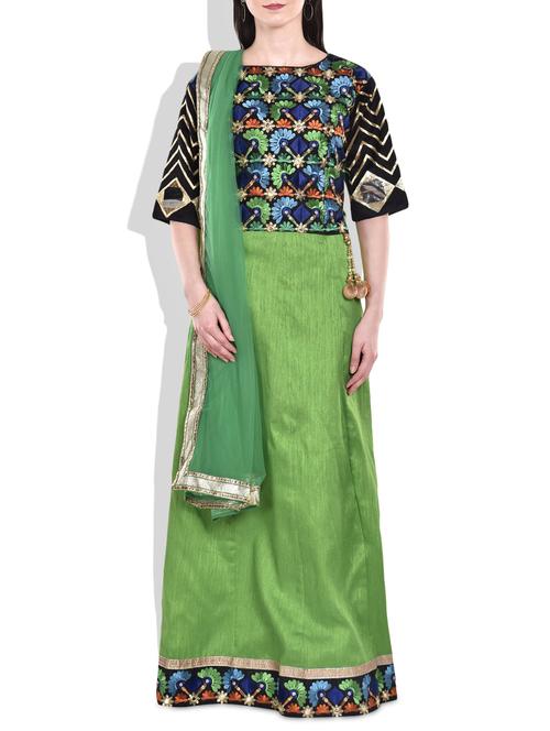 green, multi silk lehenga - 9977587 - Very Small Image - 1