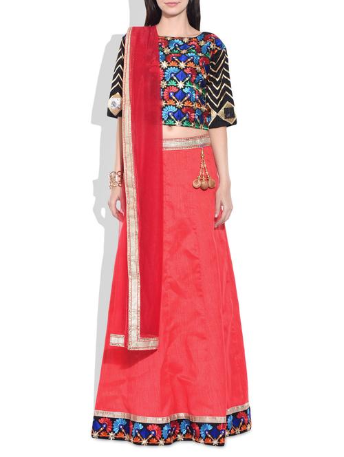 red, multi silk lehenga - 9977589 - Very Small Image - 1