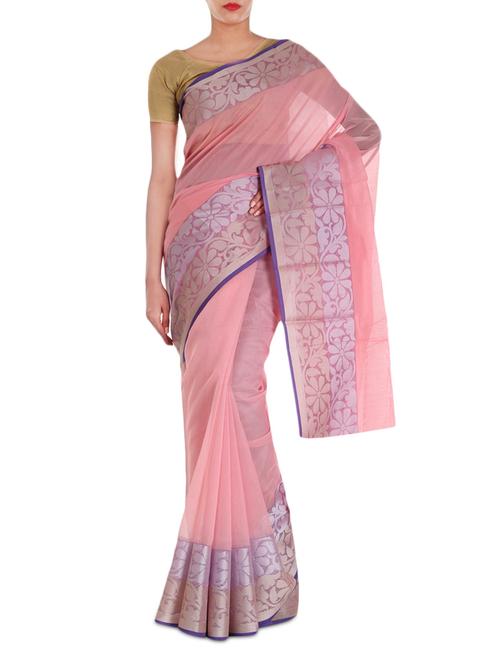 peach net saree - 9977759 - Very Small Image - 1