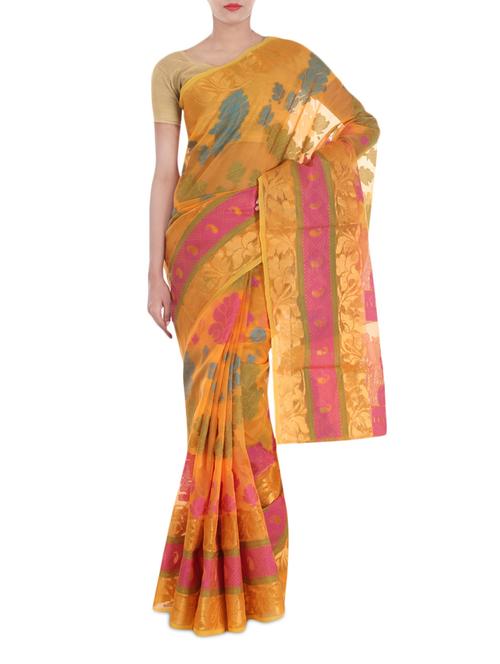 orange organza saree - 9977782 - Very Small Image - 1