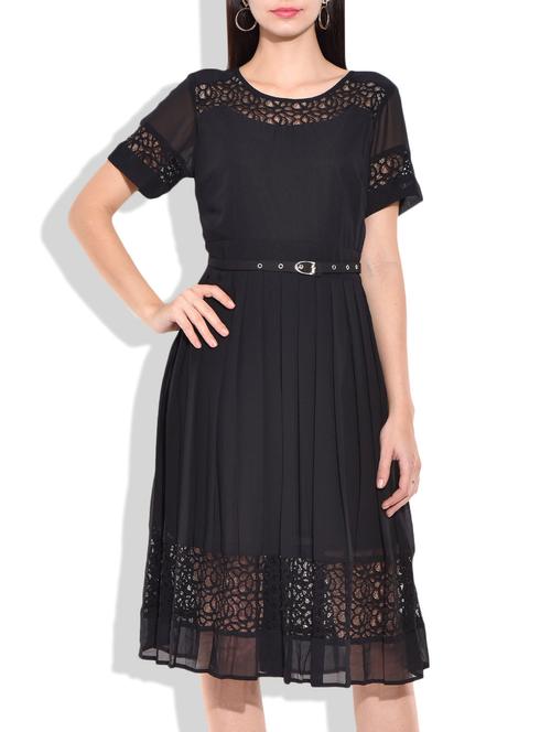 black georgette belted dress - 9979062 - Very Small Image - 1