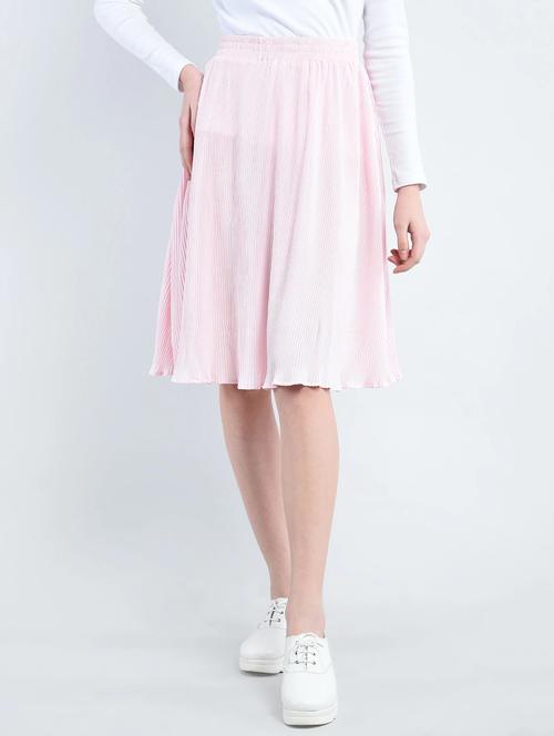 Pink Poly Crepe Solid Flared Skirt - 9982925 - Very Small Image - 1