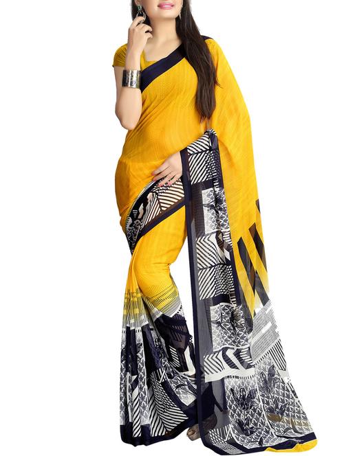 placement printed mustard saree with blouse - 9988067 - Very Small Image - 1
