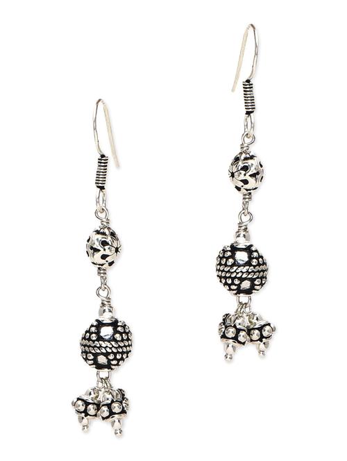 antique silver embossed sterling silver tiered earrings - 9990267 - Very Small Image - 1