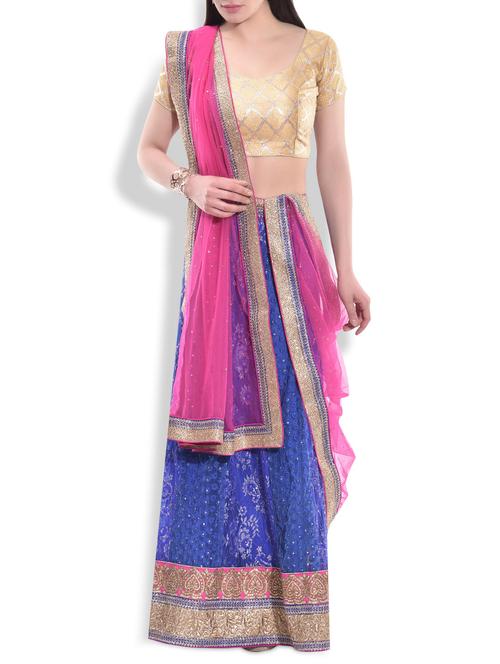 blue brocade net unstitched lehenga set - 9990632 - Very Small Image - 1