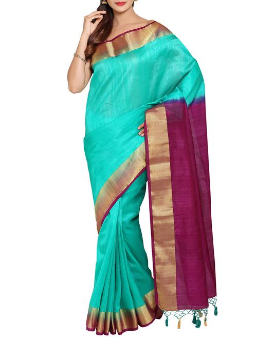 Green Tussar Silk Saree - 9997553 - Very Small Image - 1