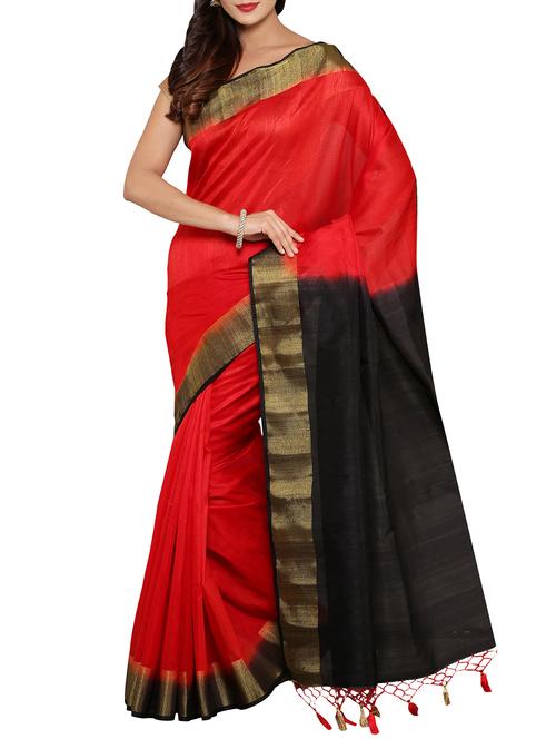 Red Tussar Silk Saree - 9997554 - Very Small Image - 1