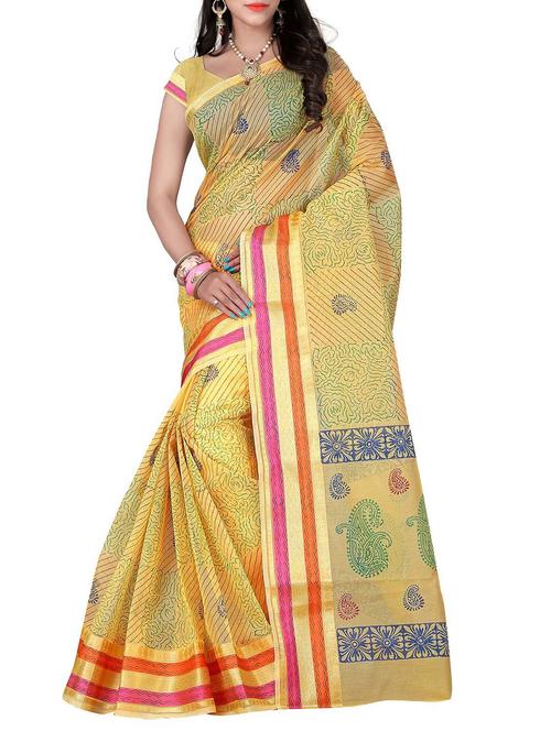 yellow silk saree - 9998129 - Very Small Image - 1