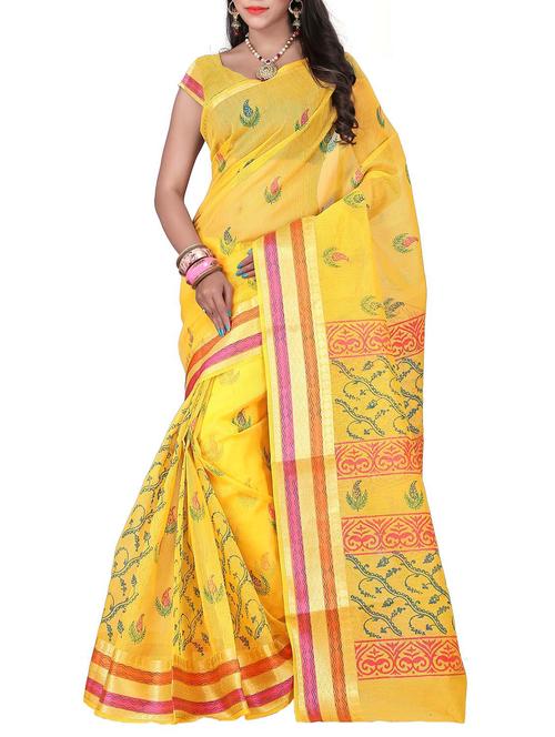 yellow silk saree - 9998132 - Very Small Image - 1